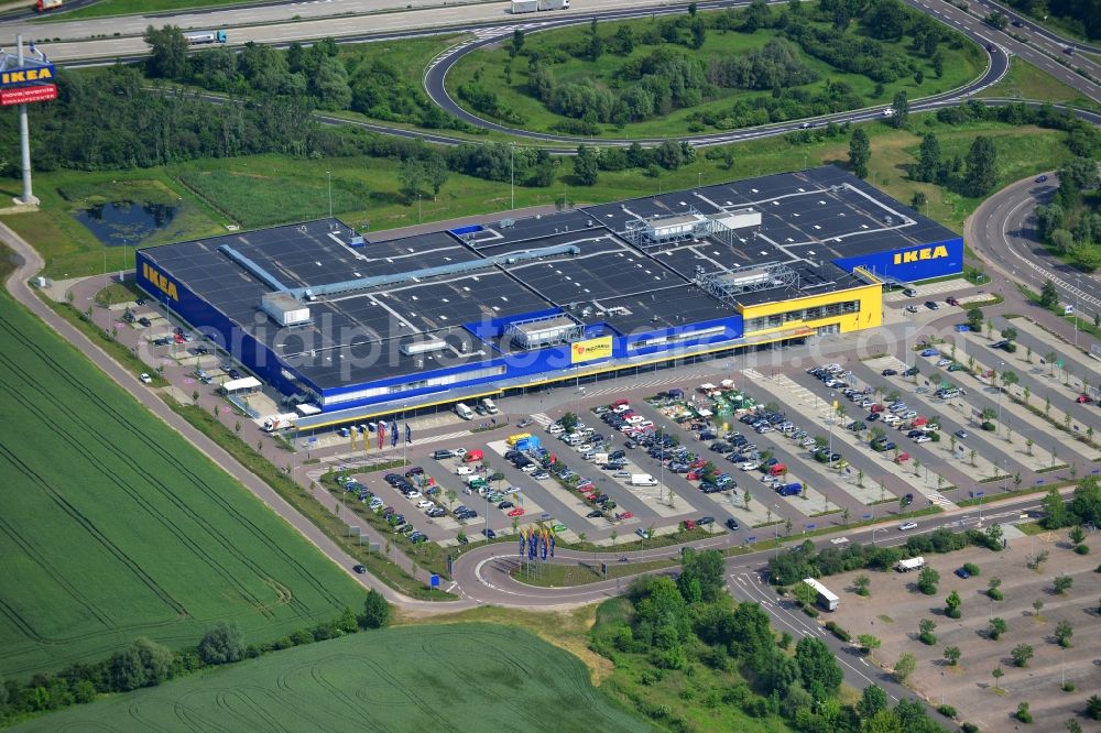 Aerial image Leuna OT Günthersdorf - View of the IKEA furniture store / furniture store Leipzig / Halle in Guenthersdorf in Saxony-Anhalt