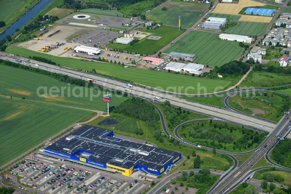 Leuna OT Günthersdorf from above - View of the IKEA furniture store / furniture store Leipzig / Halle in Guenthersdorf in Saxony-Anhalt