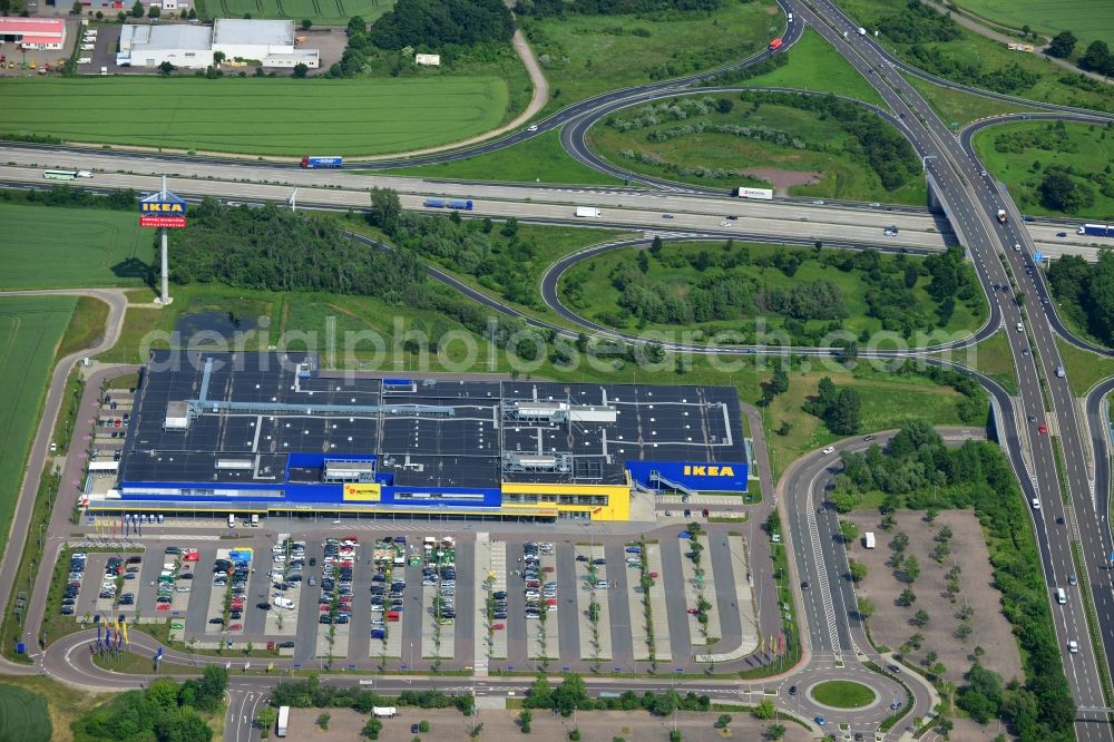 Aerial image Leuna OT Günthersdorf - View of the IKEA furniture store / furniture store Leipzig / Halle in Guenthersdorf in Saxony-Anhalt