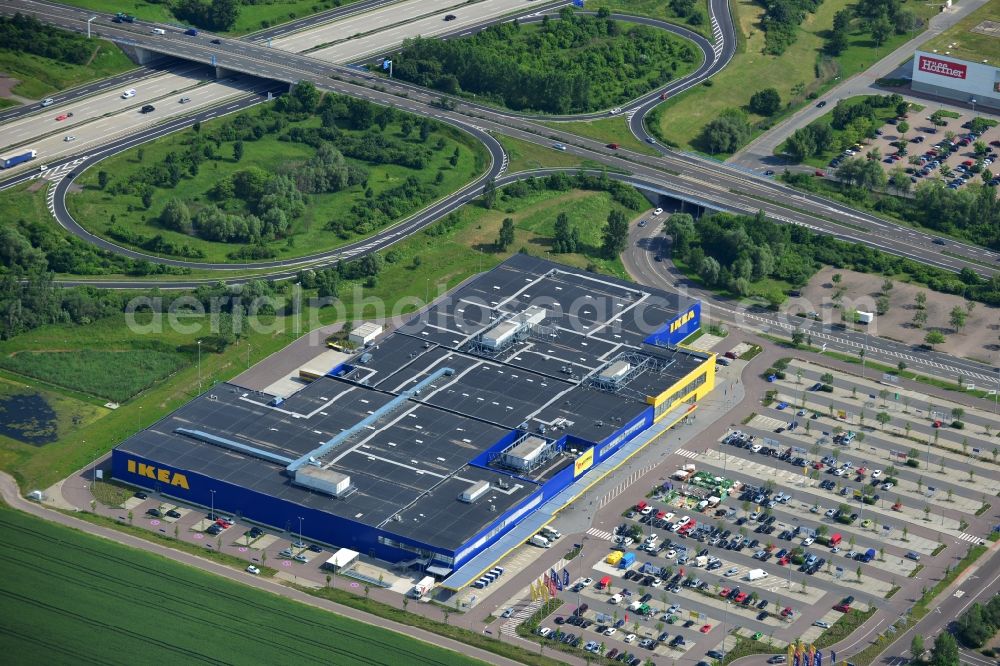 Aerial photograph Leuna OT Günthersdorf - View of the IKEA furniture store / furniture store Leipzig / Halle in Guenthersdorf in Saxony-Anhalt