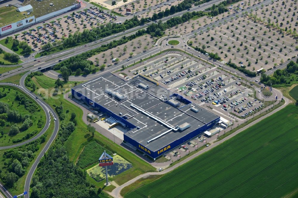 Aerial image Leuna OT Günthersdorf - View of the IKEA furniture store / furniture store Leipzig / Halle in Guenthersdorf in Saxony-Anhalt