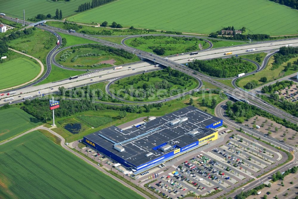 Leuna OT Günthersdorf from the bird's eye view: View of the IKEA furniture store / furniture store Leipzig / Halle in Guenthersdorf in Saxony-Anhalt