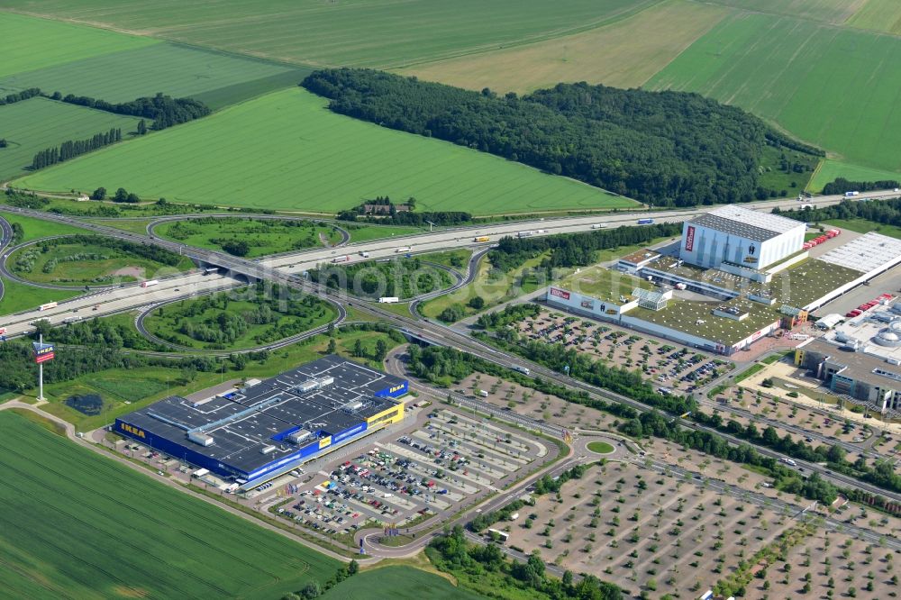 Aerial image Leuna OT Günthersdorf - View of the IKEA furniture store / furniture store Leipzig / Halle in Guenthersdorf in Saxony-Anhalt