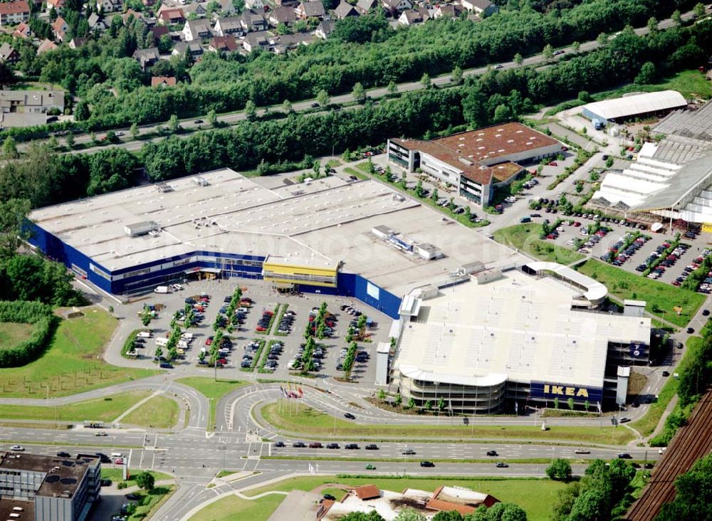 Bielefeld from above - IKEA-Einrichtungshaus am Ostwestfalendamm / Südring in Bielefeld-Brackwede.