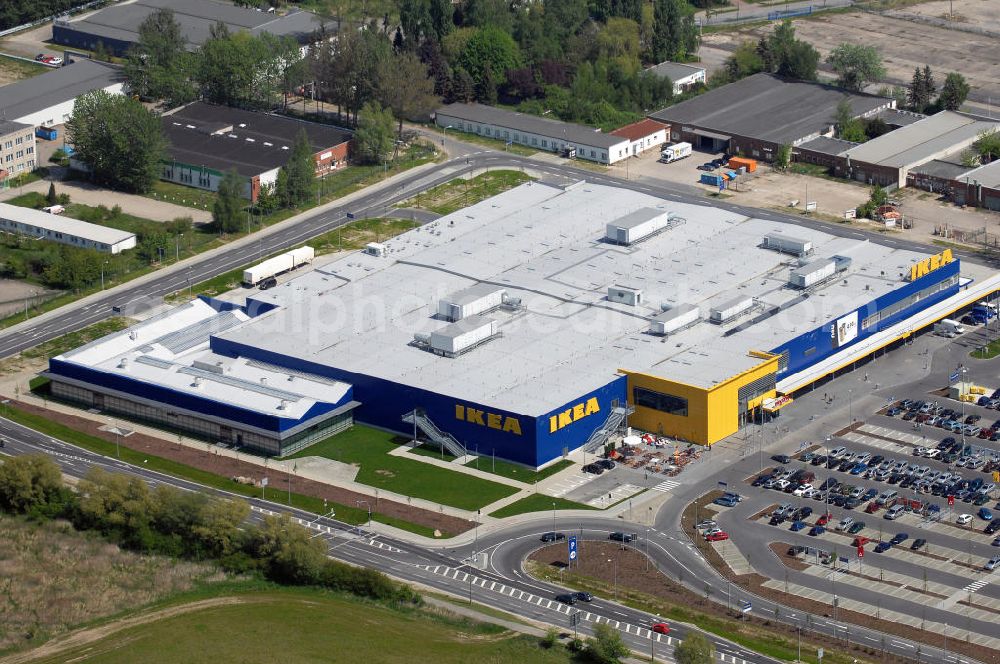 Aerial image Rostock - Blick auf das IKEA Einrichtungshaus Rostock. Adresse: IKEA Deutschland GmbH & Co. KG, Niederlassung Rostock, Messestraße 25, 18069 Rostock