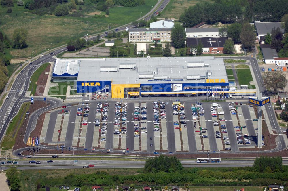 Aerial image Rostock - Blick auf das IKEA Einrichtungshaus Rostock. Adresse: IKEA Deutschland GmbH & Co. KG, Niederlassung Rostock, Messestraße 25, 18069 Rostock