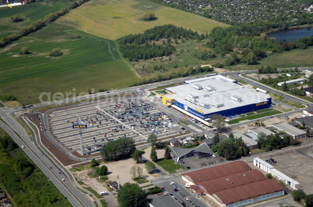 Aerial image Rostock - Blick auf das IKEA Einrichtungshaus Rostock. Adresse: IKEA Deutschland GmbH & Co. KG, Niederlassung Rostock, Messestraße 25, 18069 Rostock