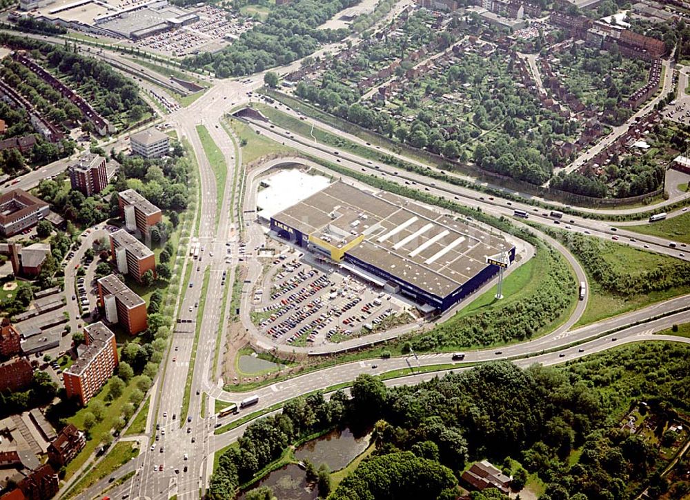 Kiel from the bird's eye view: IKEA-Einrichtungshaus am Westring in Kiel-Hassee.