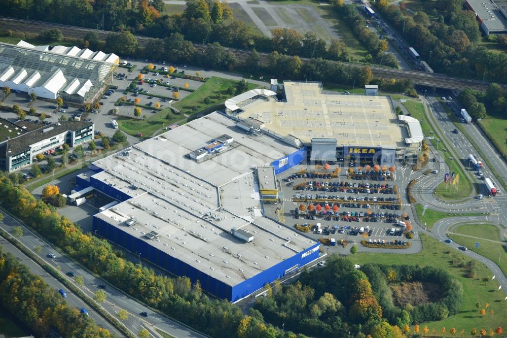 Bielefeld from the bird's eye view: Seat of the international home products company IKEA on Südring in Bielefeld in North Rhine-Westphalia