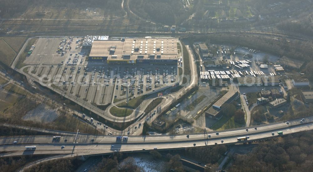 Duisburg from above - IKEA store in Duisburg in Nordrhein-Westfahlen. IKEA is a multinational furniture retailer