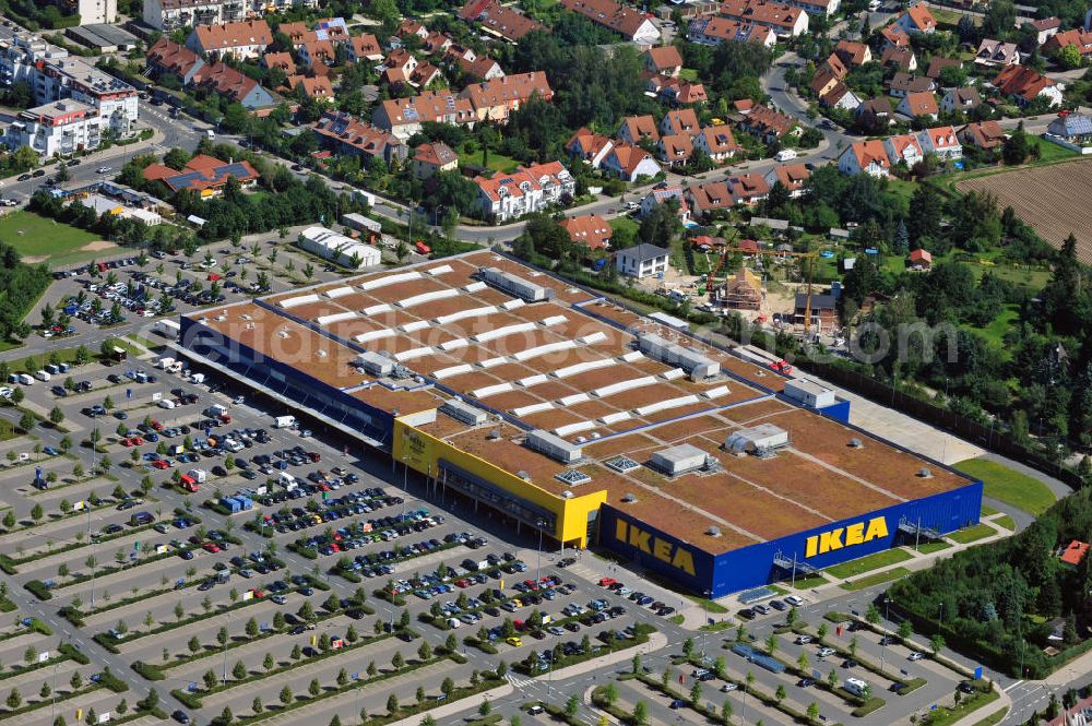 Fürth from the bird's eye view: IKEA Einrichtungshaus in Fürth / Bayern. IKEA furniture shop in Fuerth / Bavaria.