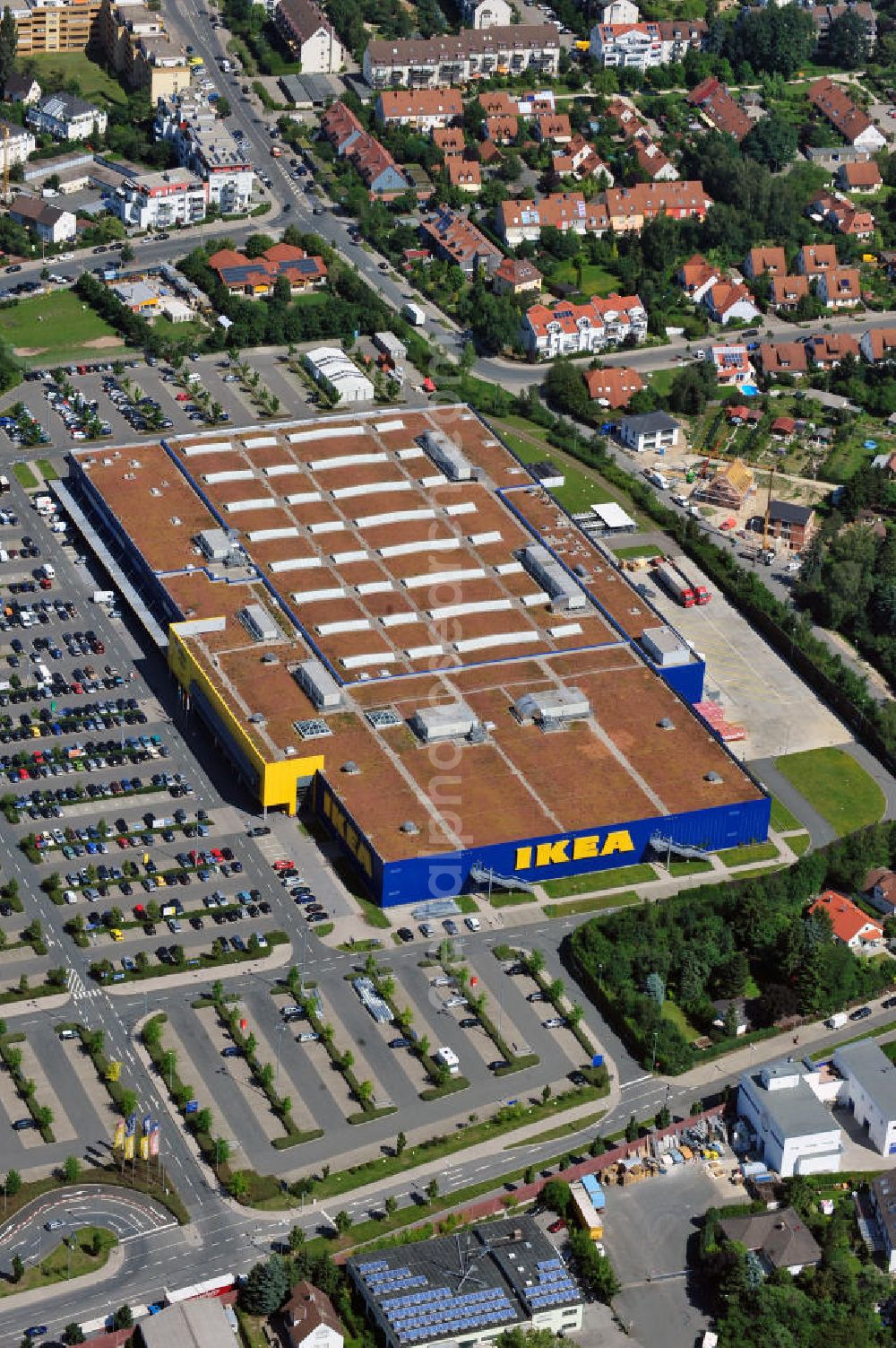 Aerial image Fürth - IKEA Einrichtungshaus in Fürth / Bayern. IKEA furniture shop in Fuerth / Bavaria.