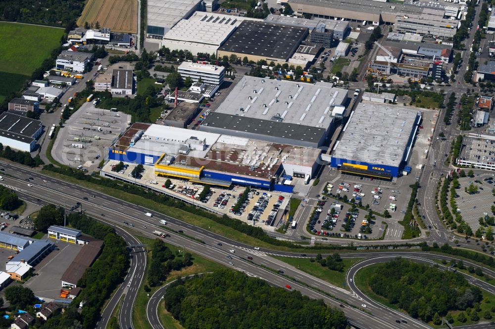 Aerial photograph Ludwigsburg - Building of the store - furniture market IKEA Moebel & Einrichtungshaus Ludwigsburg on Heinkelstrasse in Ludwigsburg in the state Baden-Wurttemberg, Germany