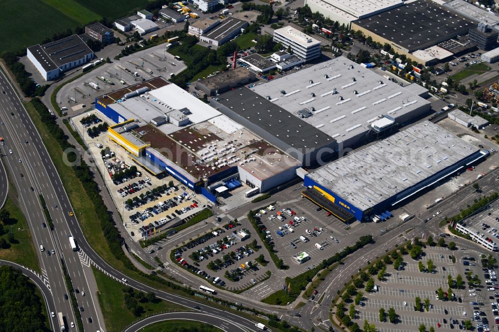 Ludwigsburg from above - Building of the store - furniture market IKEA Moebel & Einrichtungshaus Ludwigsburg on Heinkelstrasse in Ludwigsburg in the state Baden-Wurttemberg, Germany