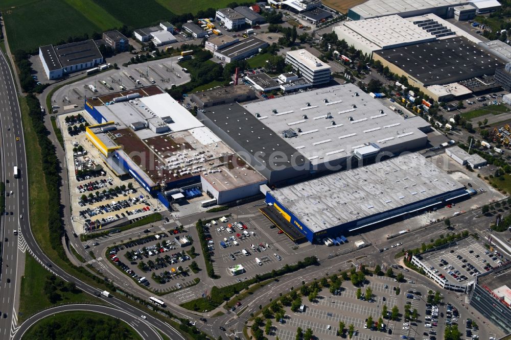 Ludwigsburg from the bird's eye view: Building of the store - furniture market IKEA Moebel & Einrichtungshaus Ludwigsburg on Heinkelstrasse in Ludwigsburg in the state Baden-Wurttemberg, Germany