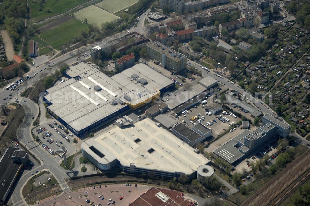 Berlin from above - Blick auf das IKEA Einrichtungshaus im Gewerbegebiet in Berlin-Spandau. View of the furniture store IKEA in Berlin-Spandau.