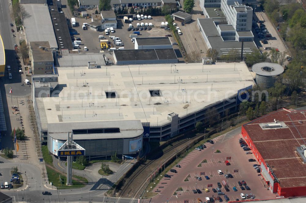 Berlin from above - Blick auf das IKEA Einrichtungshaus im Gewerbegebiet in Berlin-Spandau. View of the furniture store IKEA in Berlin-Spandau.