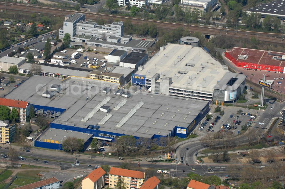 Berlin from above - Blick auf das IKEA Einrichtungshaus im Gewerbegebiet in Berlin-Spandau. View of the furniture store IKEA in Berlin-Spandau.