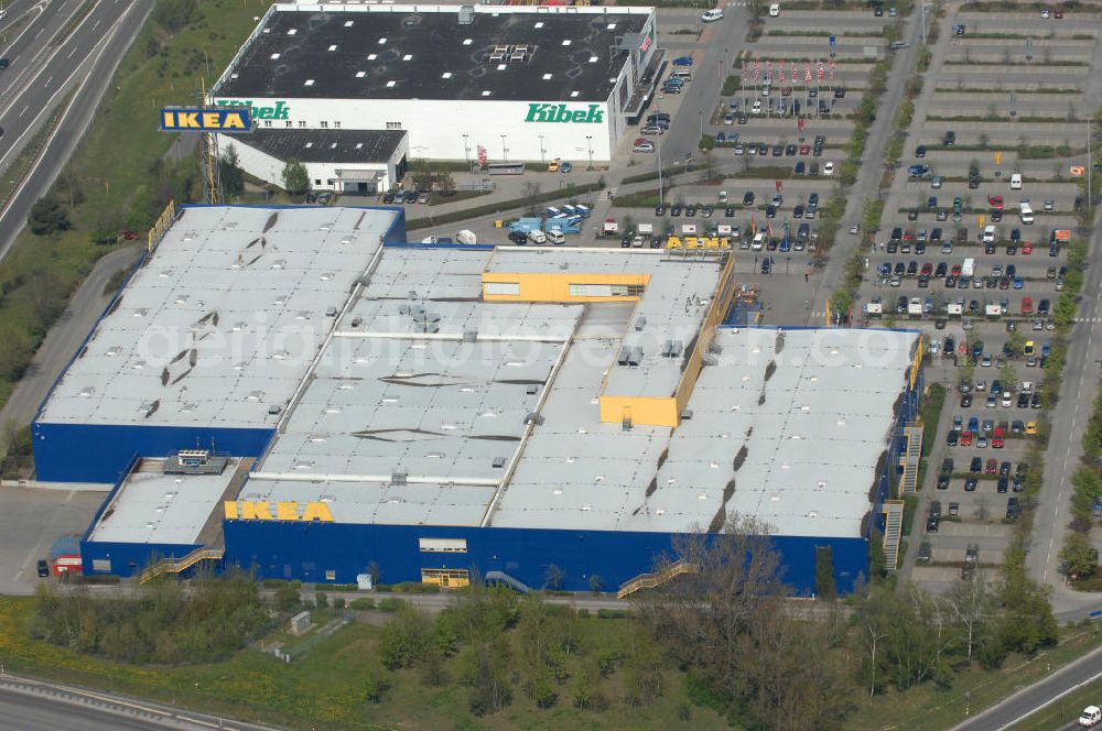 Aerial image Waltersdorf - Blick auf das IKEA Einrichtungshaus im Gewerbegebiet Airport Center Waltersdorf in Berlin-Waltersdorf. View of the furniture store IKEA in Berlin-Waltersdorf.