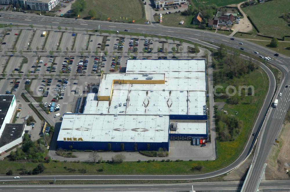 Aerial image Waltersdorf - Blick auf das IKEA Einrichtungshaus im Gewerbegebiet Airport Center Waltersdorf in Berlin-Waltersdorf. View of the furniture store IKEA in Berlin-Waltersdorf.