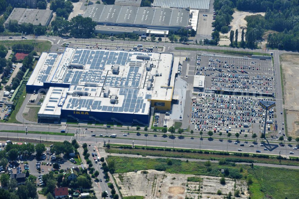 Aerial photograph Berlin Lichtenberg - IKEA-Neubau Einrichtungshaus Berlin Lichtenberg an der Landsberger Allee , dem zweitgrößte Ikea-Standort in Europa mit 22 000 Quadratmetern und zugleich dem dritten Berliner Einrichtungshaus. View of the IKEA store area in Berlin Lichtenberg. It is the third furniture store in Berlin.