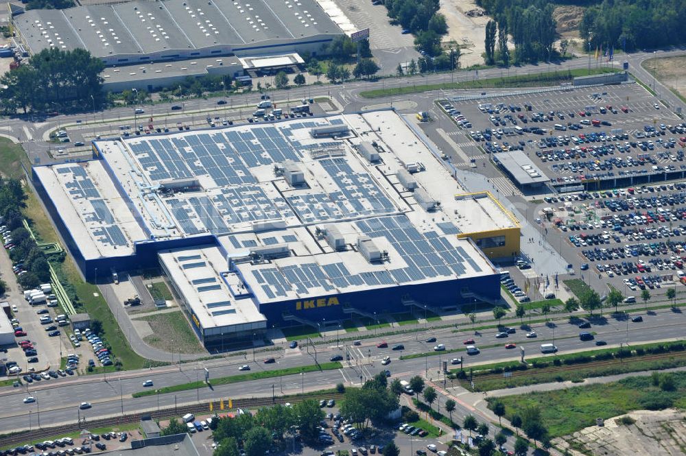 Aerial photograph Berlin Lichtenberg - IKEA-Neubau Einrichtungshaus Berlin Lichtenberg an der Landsberger Allee , dem zweitgrößte Ikea-Standort in Europa mit 22 000 Quadratmetern und zugleich dem dritten Berliner Einrichtungshaus. View of the IKEA store area in Berlin Lichtenberg. It is the third furniture store in Berlin.