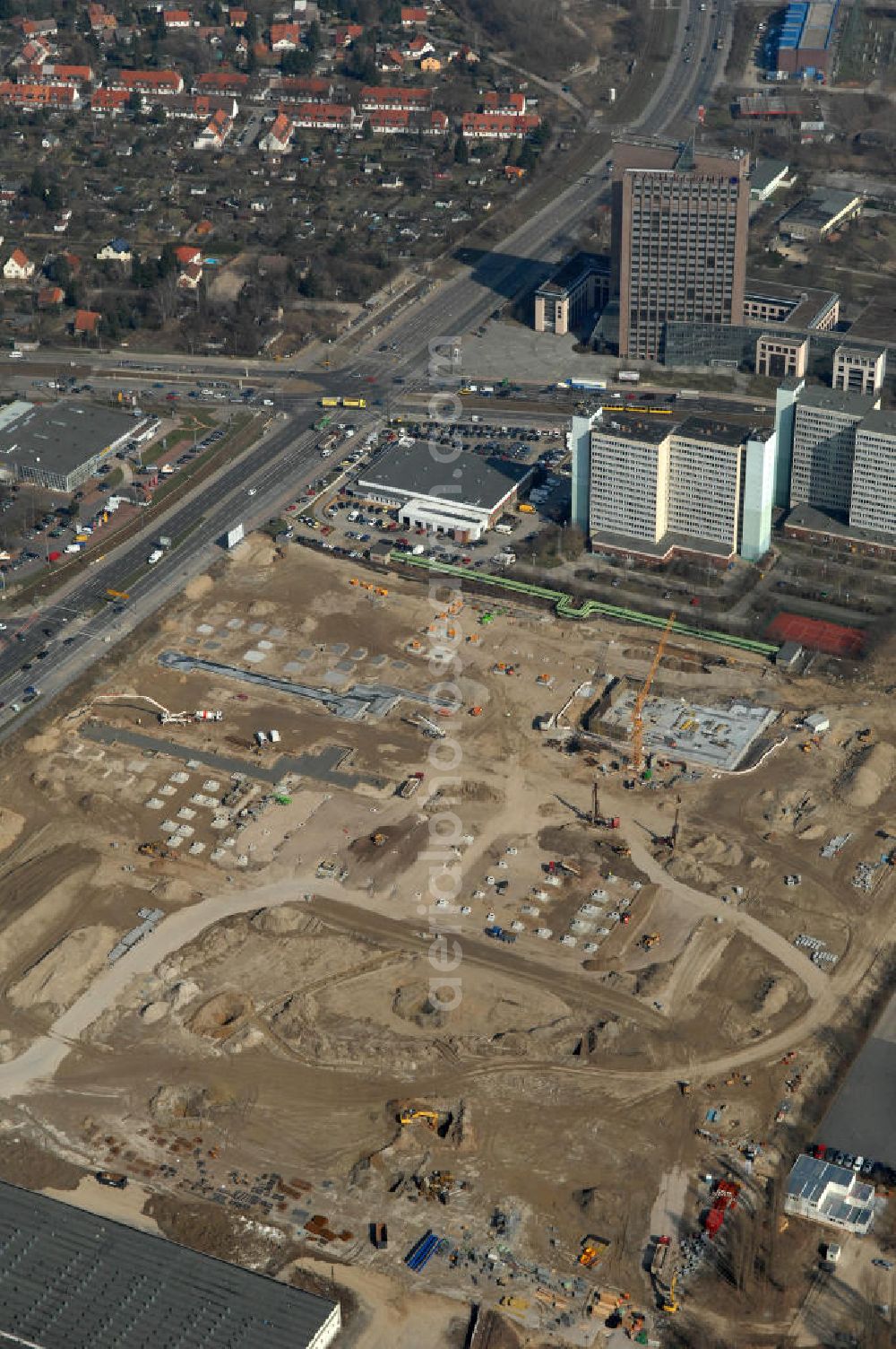 Berlin from the bird's eye view: Blick auf die IKEA Neubaufläche in Berlin Lichtenberg. Bis zum November dieses Jahres entsteht hier an der Landsberger Allee der zweitgrößte Ikea-Standort in Europa mit 22 000 Quadratmetern und zugleich das vierte Berliner Einrichtungshaus. Eröffnung soll Anfang November 2010 sein. Look at the new IKEA area in Berlin Lichtenberg. By November of this year is being created here at the Landsberger Allee is the second largest Ikea site in Europe with 22 000 square meters, while the fourth store in Berlin. Opening will be the beginning of November 2010.