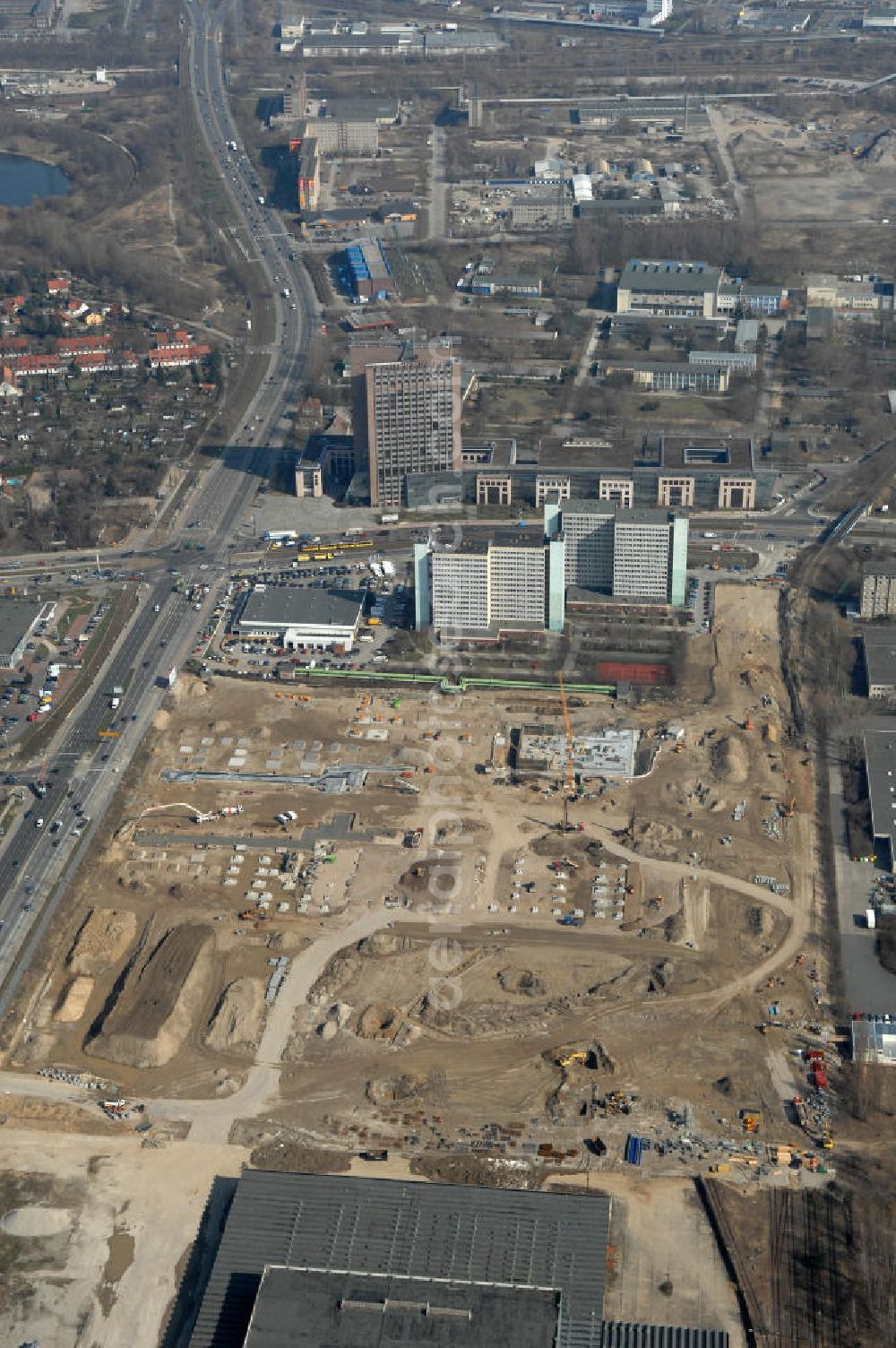 Aerial image Berlin - Blick auf die IKEA Neubaufläche in Berlin Lichtenberg. Bis zum November dieses Jahres entsteht hier an der Landsberger Allee der zweitgrößte Ikea-Standort in Europa mit 22 000 Quadratmetern und zugleich das vierte Berliner Einrichtungshaus. Eröffnung soll Anfang November 2010 sein. Look at the new IKEA area in Berlin Lichtenberg. By November of this year is being created here at the Landsberger Allee is the second largest Ikea site in Europe with 22 000 square meters, while the fourth store in Berlin. Opening will be the beginning of November 2010.