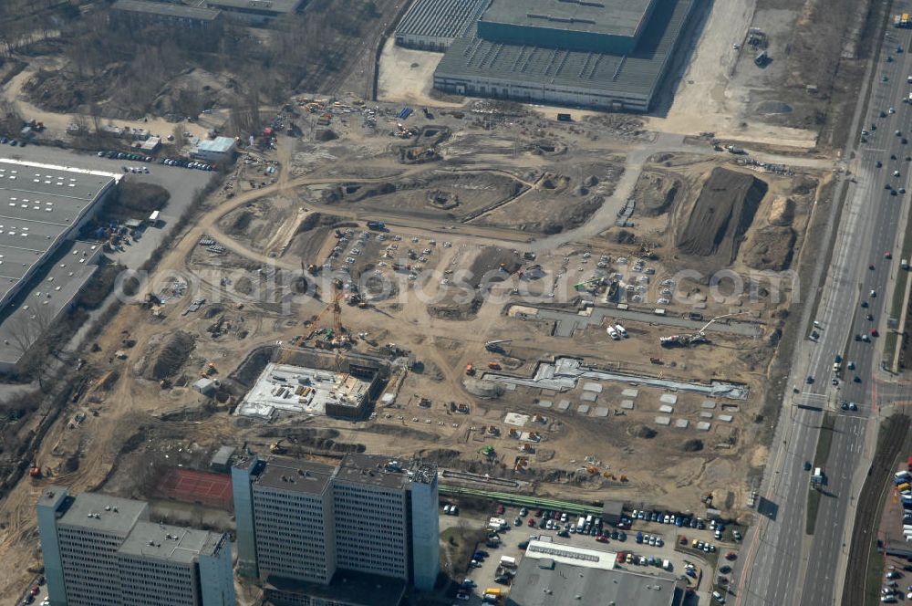 Berlin from the bird's eye view: Blick auf die IKEA Neubaufläche in Berlin Lichtenberg. Bis zum November dieses Jahres entsteht hier an der Landsberger Allee der zweitgrößte Ikea-Standort in Europa mit 22 000 Quadratmetern und zugleich das vierte Berliner Einrichtungshaus. Eröffnung soll Anfang November 2010 sein. Look at the new IKEA area in Berlin Lichtenberg. By November of this year is being created here at the Landsberger Allee is the second largest Ikea site in Europe with 22 000 square meters, while the fourth store in Berlin. Opening will be the beginning of November 2010.