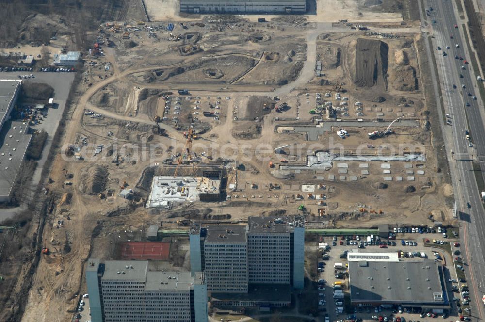 Aerial image Berlin - Blick auf die IKEA Neubaufläche in Berlin Lichtenberg. Bis zum November dieses Jahres entsteht hier an der Landsberger Allee der zweitgrößte Ikea-Standort in Europa mit 22 000 Quadratmetern und zugleich das vierte Berliner Einrichtungshaus. Eröffnung soll Anfang November 2010 sein. Look at the new IKEA area in Berlin Lichtenberg. By November of this year is being created here at the Landsberger Allee is the second largest Ikea site in Europe with 22 000 square meters, while the fourth store in Berlin. Opening will be the beginning of November 2010.