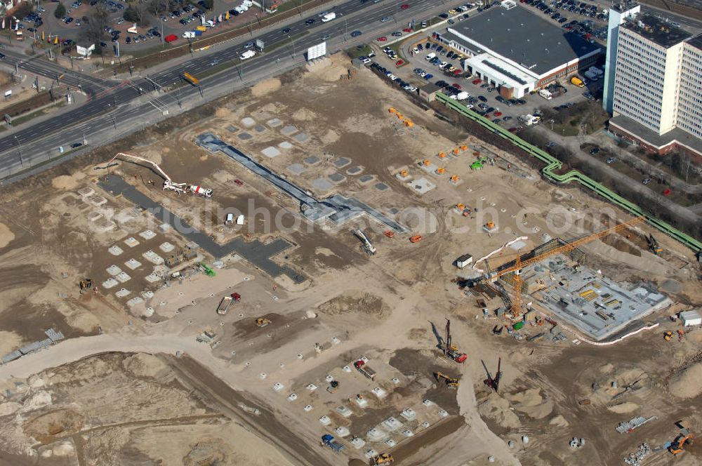 Aerial photograph Berlin - Blick auf die IKEA Neubaufläche in Berlin Lichtenberg. Bis zum November dieses Jahres entsteht hier an der Landsberger Allee der zweitgrößte Ikea-Standort in Europa mit 22 000 Quadratmetern und zugleich das vierte Berliner Einrichtungshaus. Eröffnung soll Anfang November 2010 sein. Look at the new IKEA area in Berlin Lichtenberg. By November of this year is being created here at the Landsberger Allee is the second largest Ikea site in Europe with 22 000 square meters, while the fourth store in Berlin. Opening will be the beginning of November 2010.