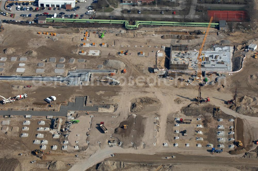 Aerial photograph Berlin - Blick auf die IKEA Neubaufläche in Berlin Lichtenberg. Bis zum November dieses Jahres entsteht hier an der Landsberger Allee der zweitgrößte Ikea-Standort in Europa mit 22 000 Quadratmetern und zugleich das vierte Berliner Einrichtungshaus. Eröffnung soll Anfang November 2010 sein. Look at the new IKEA area in Berlin Lichtenberg. By November of this year is being created here at the Landsberger Allee is the second largest Ikea site in Europe with 22 000 square meters, while the fourth store in Berlin. Opening will be the beginning of November 2010.