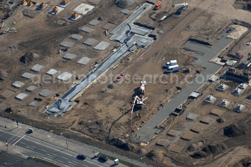 Aerial photograph Berlin - Blick auf die IKEA Neubaufläche in Berlin Lichtenberg. Bis zum November dieses Jahres entsteht hier an der Landsberger Allee der zweitgrößte Ikea-Standort in Europa mit 22 000 Quadratmetern und zugleich das vierte Berliner Einrichtungshaus. Eröffnung soll Anfang November 2010 sein. Look at the new IKEA area in Berlin Lichtenberg. By November of this year is being created here at the Landsberger Allee is the second largest Ikea site in Europe with 22 000 square meters, while the fourth store in Berlin. Opening will be the beginning of November 2010.