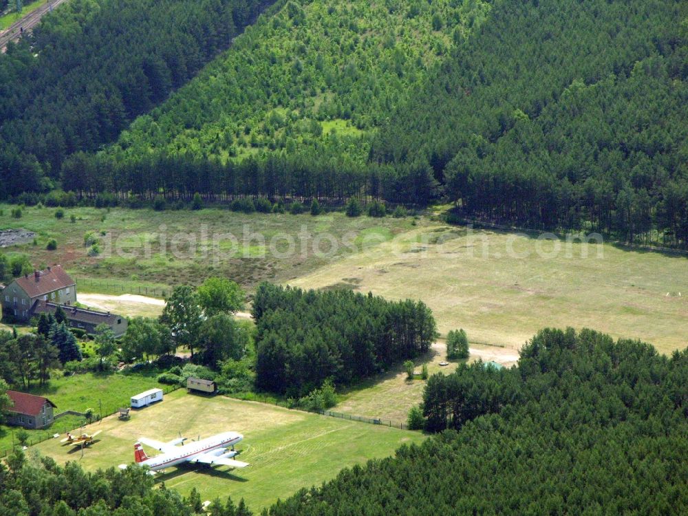 Borkheide from above - IL-18 DDR-STE of GDR- airline INTERFLUG on exhibition grounds of the Hans Grade Museum with airplanes and helicopers at Postway in Borkheide in the state Brandenburg