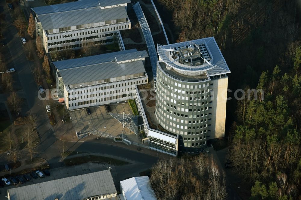 Potsdam from the bird's eye view: The building of the ILB Investment Bank of Brandenburg in Babelsberg in Potsdam in Brandenburg. The bank is the regional bank of the state for the realization of development programs by Kredtit and grantmaking