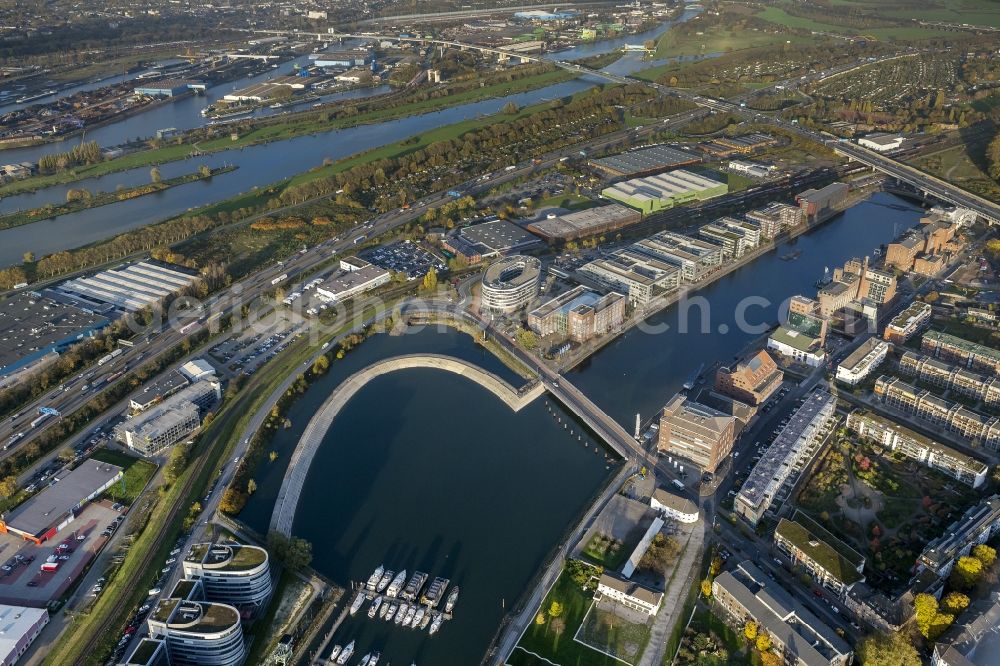 Duisburg from the bird's eye view: Headquarters Alltours the inner harbor Eurogate in Duisburg in the Ruhr area in North Rhine-Westphalia