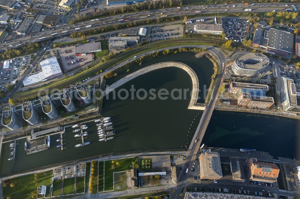 Aerial image Duisburg - Headquarters Alltours the inner harbor Eurogate in Duisburg in the Ruhr area in North Rhine-Westphalia