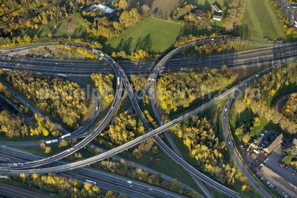 Duisburg from above - Interchange Kaiserberg of the highways A3 and the A40 near Duisburg in the Ruhr area in North Rhine-Westphalia