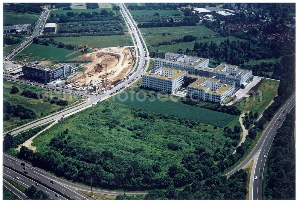 Frankfurt am Main from the bird's eye view: Immobilienkomplex der HVB-Immobilienmanagement AG am Eschborner Dreieck in Frankfurt / Main.