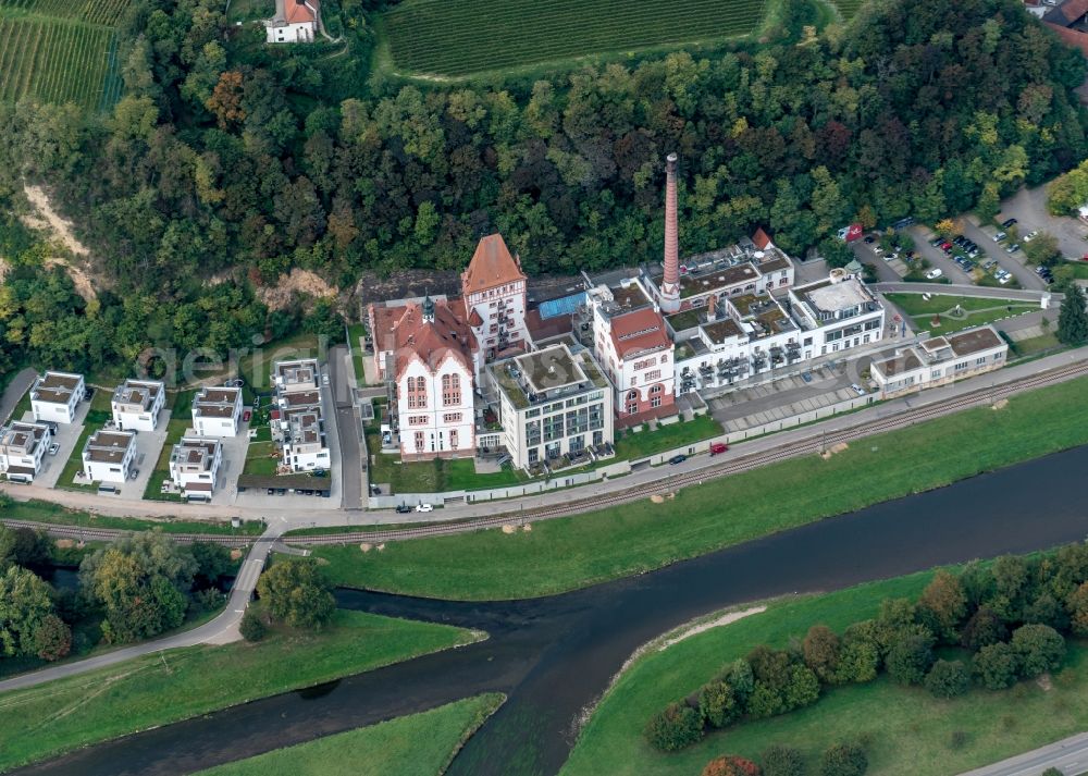 Riegel am Kaiserstuhl from above - Industrial monument of the technical plants and production halls of the premises Ehemalige Brauerei Riegel in Riegel am Kaiserstuhl in the state Baden-Wuerttemberg, Germany