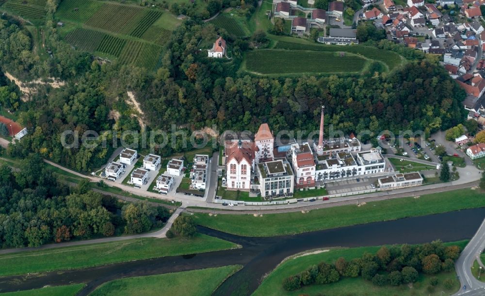 Riegel am Kaiserstuhl from the bird's eye view: Industrial monument of the technical plants and production halls of the premises Ehemalige Brauerei Riegel in Riegel am Kaiserstuhl in the state Baden-Wuerttemberg, Germany