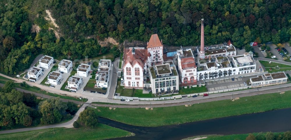 Aerial image Riegel am Kaiserstuhl - Industrial monument of the technical plants and production halls of the premises Ehemalige Brauerei Riegel in Riegel am Kaiserstuhl in the state Baden-Wuerttemberg, Germany