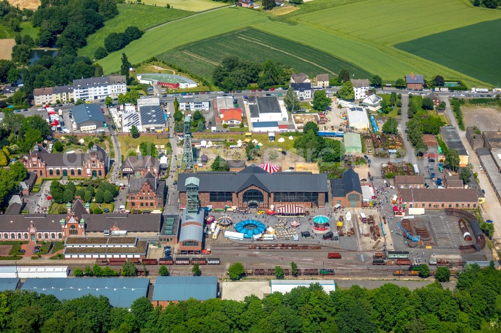 Dortmund from above - Industrial monument of the technical plants and production halls of the premises LWL-Industriemuseum Zeche Zollern on Grubenweg in the district Luetgendortmund in Dortmund in the state North Rhine-Westphalia, Germany