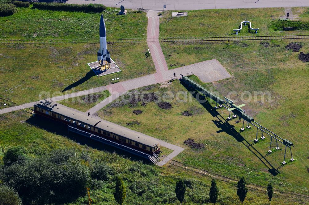 Peenemünde from the bird's eye view: Industrial monument and museum of technical systems and models on the grounds of the Historic-Technical Museum Peenemuende in Peenemuende on the island of Usedom in the state Mecklenburg - Western Pomerania, Germany