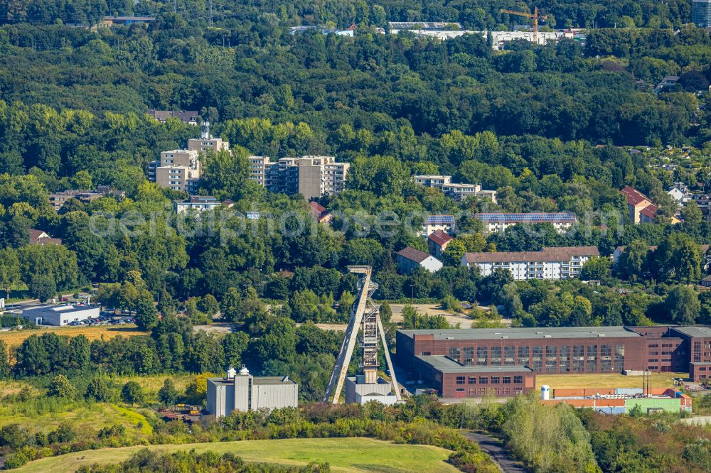 Gelsenkirchen from above - Industrial monument of the disused technical facilities of the site Zeche Hugo Schacht 2 on the street Broessweg in the district Buer in Gelsenkirchen in the Ruhr area in the state North Rhine-Westphalia, Germany