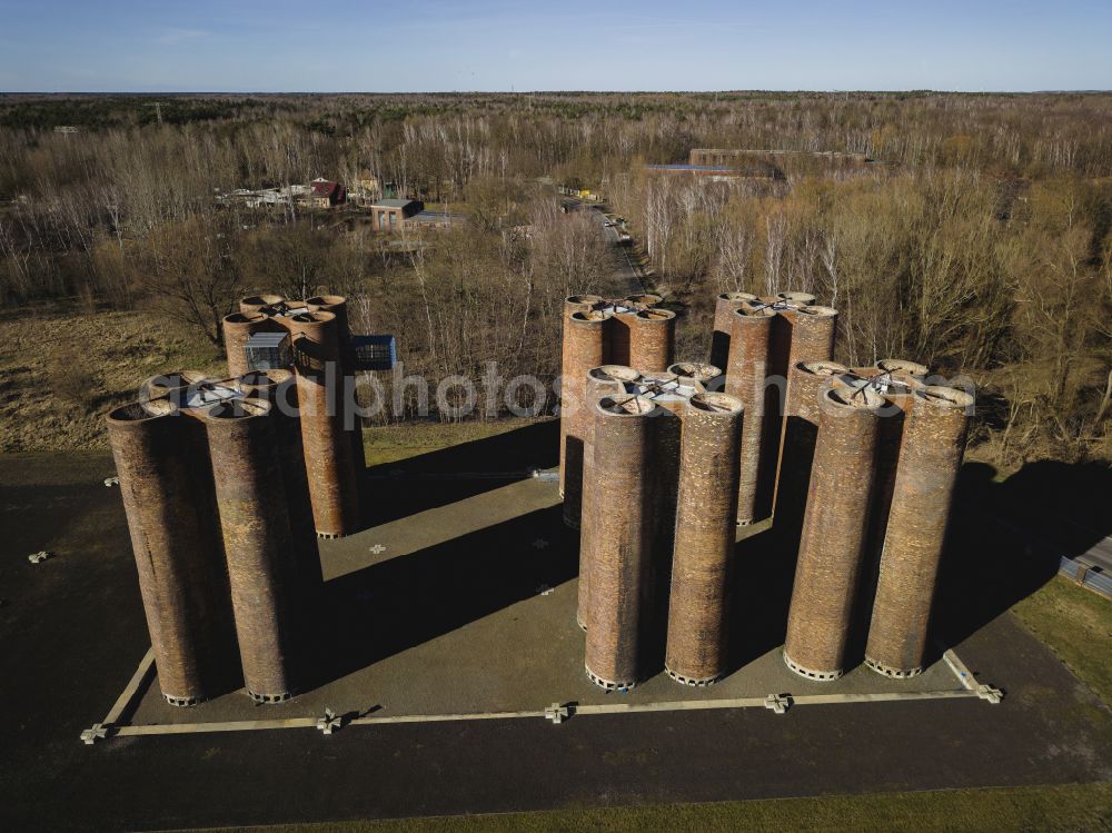 Aerial photograph Lauchhammer - Industrial monument of the technical plants and production halls of the premises bio towers in Lauchhammer in the state Brandenburg, Germany