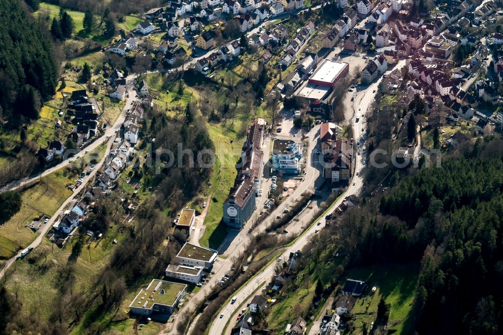 Schramberg from the bird's eye view: Industrial monument of the technical plants and production halls of the premises ehem Junghans Uhren in Schramberg in the state Baden-Wuerttemberg, Germany