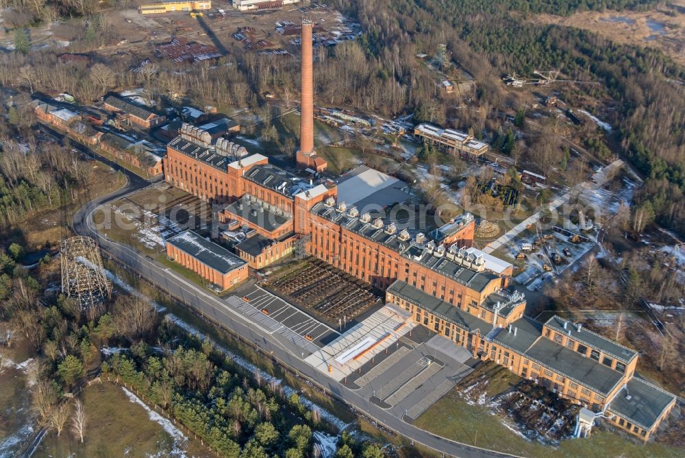 Knappenrode from above - Industrial monument of the technical plants and production halls of the premises Energiefabrik Knappenrode on street Werminghoffstrasse in Knappenrode in the state Saxony, Germany