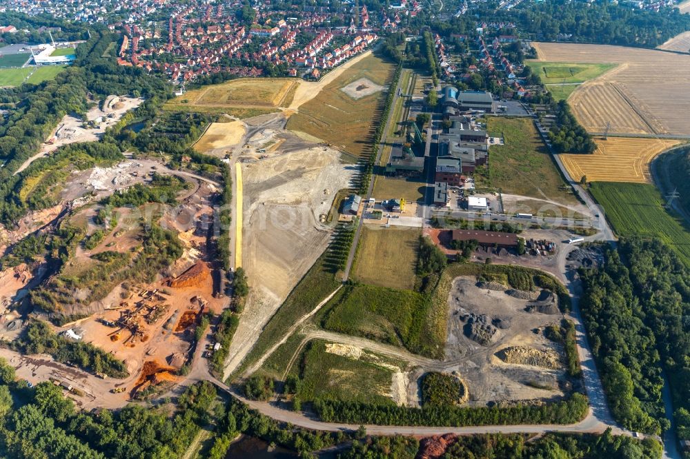 Ahlen from the bird's eye view: Industrial monument of the technical plants and production halls of the premises of Zeche Westfalen in Ahlen in the state North Rhine-Westphalia, Germany