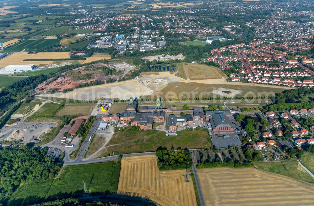 Ahlen from above - Industrial monument of the technical plants and production halls of the premises of Zeche Westfalen in Ahlen in the state North Rhine-Westphalia, Germany